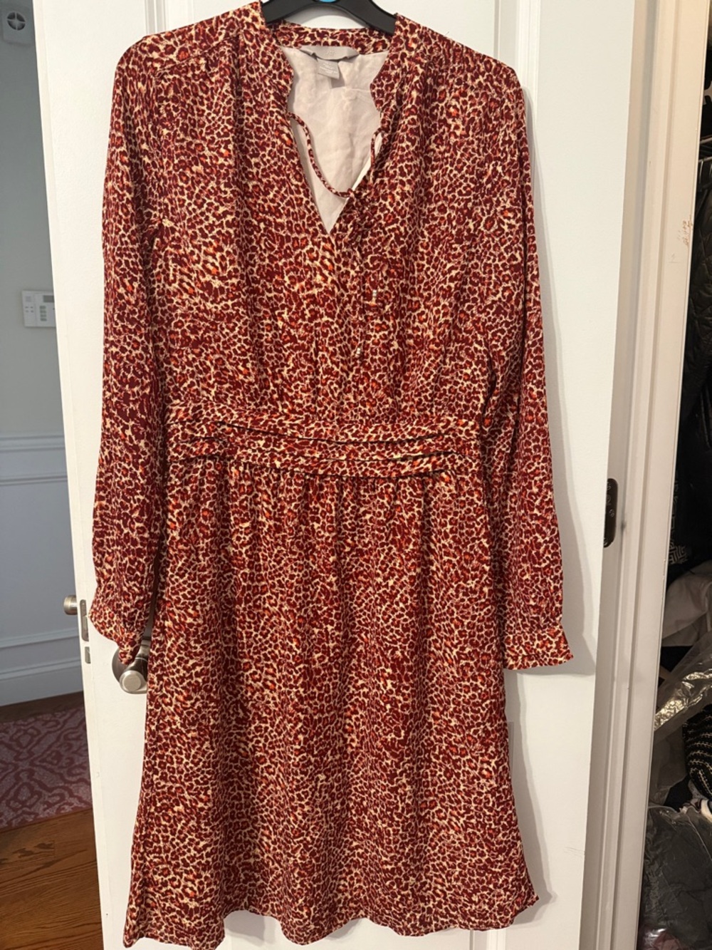 H&M Red and Cream Long Sleeve Animal Print Dress